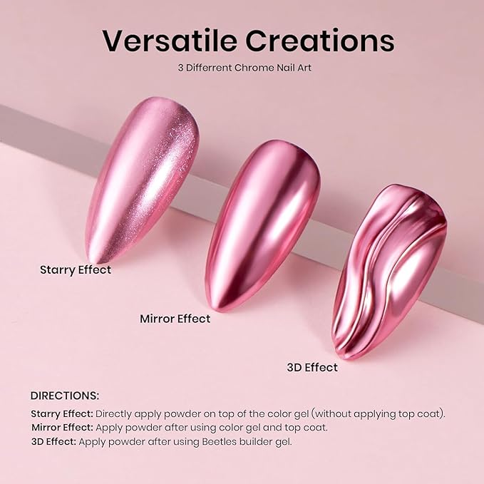 Beetles Chrome Nail Powder 8 Colors Mirror Effect Aurora Iridescent Pearlescent Holographic Manicure Nail Art Decoration Glitter, 1g or 0.5g/Jar for Women