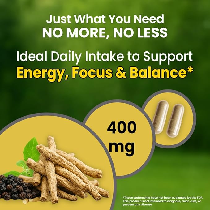 NooMost Ashwagandha Root Extract 15:1 with Black Pepper for Better Absorption - 60 Capsules - Natural Stress, Energy, Focus & Sleep Support - Adaptogen Supplement for Men & Women - Made in USA