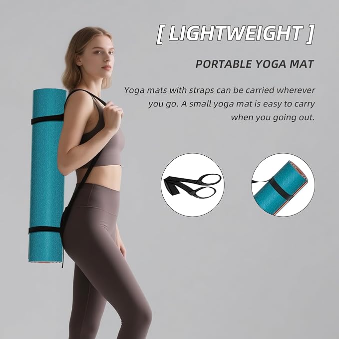 Yoga Mat Non Slip, Anti-Tear 1/4 Thick TPE Yoga Mats for Women and Men, a stylish and practical dual-tone yoga mat.72"x24" Exercise & Fitness Mat with Carrying Strap, Workout Mats for Yoga, Pilates and Floor Exercise