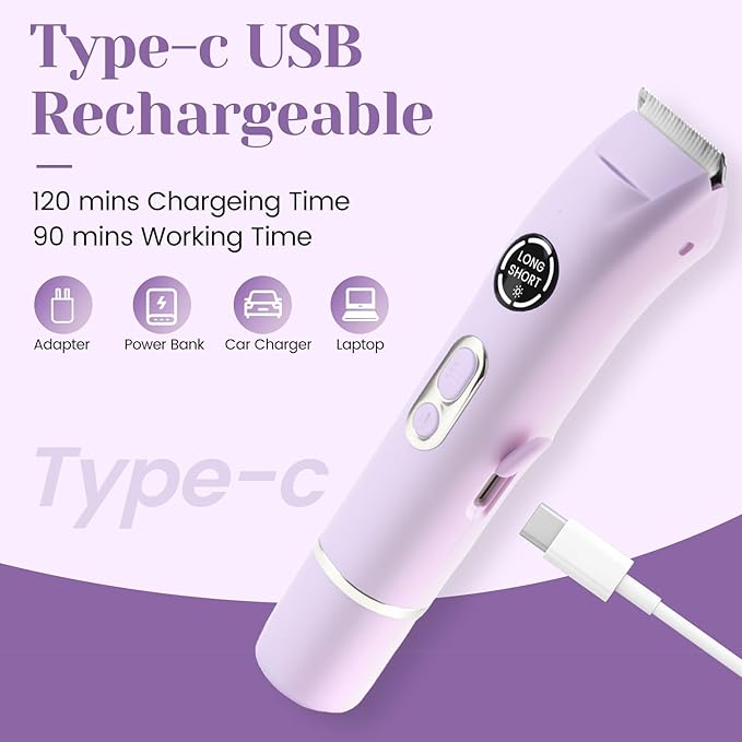 Bikini Trimmer for Women Dermave Bikini Shaver 4 in 1 Pubic Hair Trimmer, Razor for Women Private Area with Dual Heads IPX7 Waterproof, Electric Shaver for Nose Eyebrows Beard Underarm Leg Arm