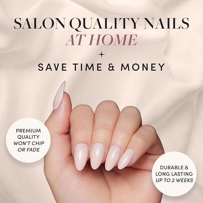 Glamnetic Press On Nails - Ballet Pink | Solid Opaque Light Blush Pink Short Almond Nails, Salon Quality | 15 Sizes - 30 Nail Kit