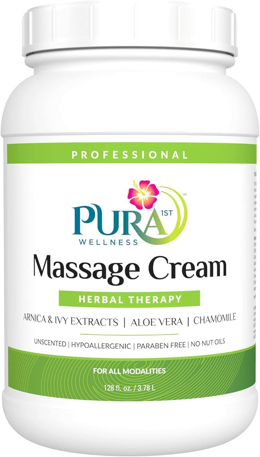 Wellness Professional Herbal Massage Cream, 128oz, Pura Massage Cream for Muscle Relief, Physical Therapy, Professional Deep Tissue Therapy, Massage Deep Tissue