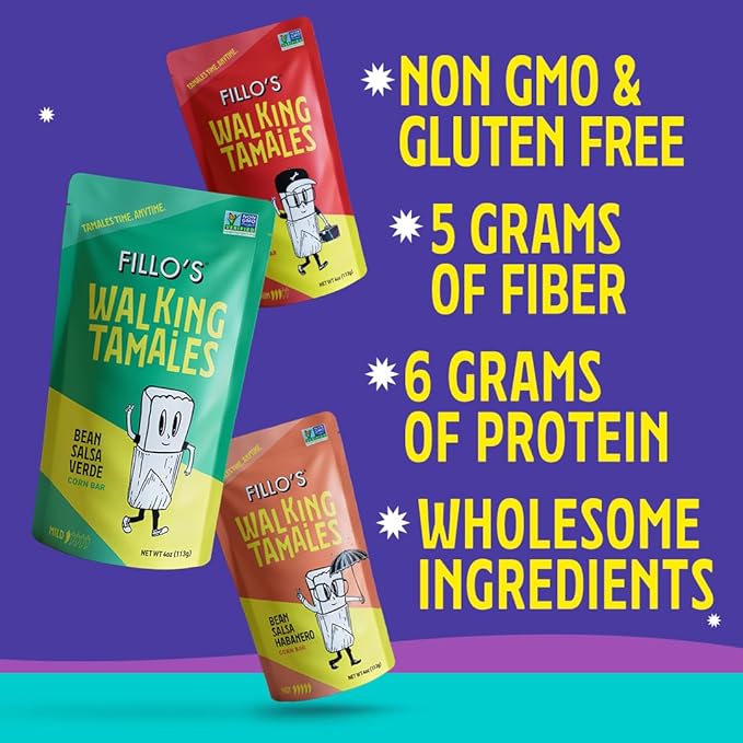 Fillo's Walking Tamales, Savory Variety Pack of 7, Ready-to-Eat Meals, Delicious, Gluten-Free, Preservative-Free, Vegan Friendly, Microwavable, Non-GMO (3 Salsa Verde, 2 Salsa Roja, 2 Habanero)