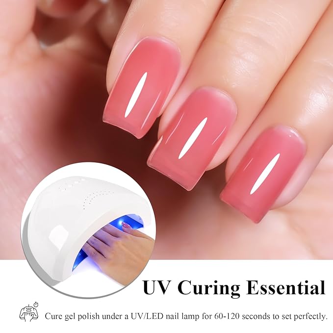 10ml Hema Free Gel Nail Polish Set, 6 Colors Transparent Jelly Gel Polish Kit Sheer Nude Milky White Pink Beige Coral Gift for Art DIY and Salon