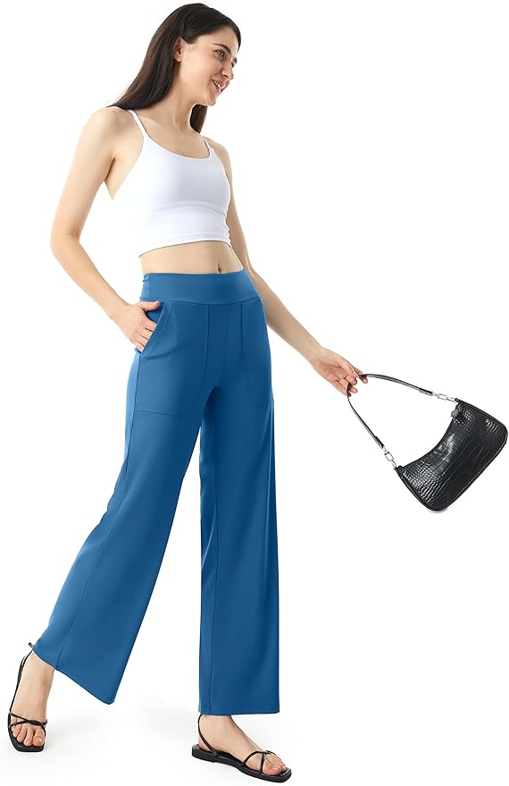 AFITNE Womens Wide Leg Yoga Pants with Pockets High Waist Stretch Dress Casual Pants Loose Lounge Sweatpants 28"/30"/32"