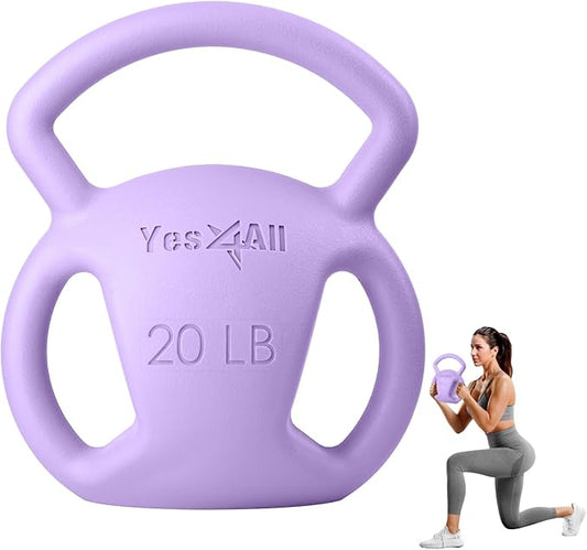 Yes4All Kettlebell, Strength Training Kettlebells for Women, Wide Multi-grip Textured Handle for Home Gym Exercises & Full Body Workout, Single 5–25 lb & Set of 10-15 lb