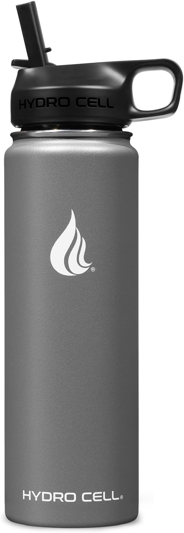 HYDRO CELL Stainless Steel Insulated Water Bottle with Straw - For Cold & Hot Drinks - Metal Vacuum Flask with Screw Cap and Modern Leakproof Sport Thermos for Adults (Graphite 24oz)