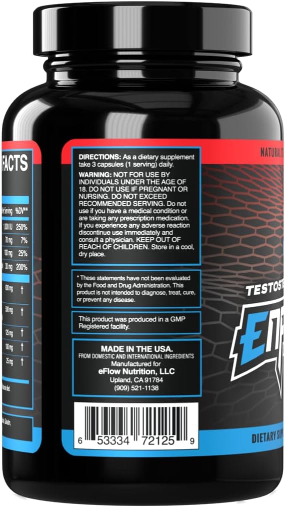 eFlow Nutrition Enflux Natural T Support with KSM-66 Ashwagandha - Supplement to Support Lean Body Mass for Men and Women - Fenugreek, DIM, Longjack & AstraGin - 90 Capsules (30 Day Supply)