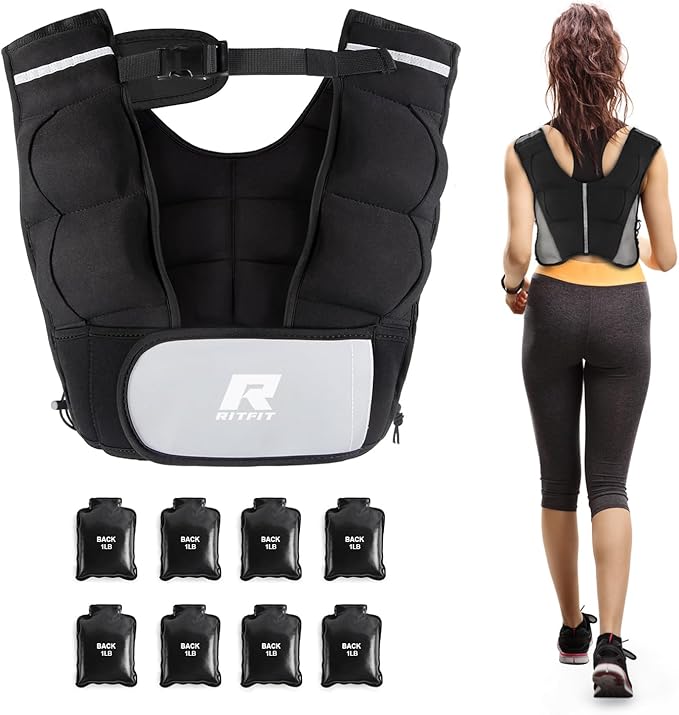 RitFit Weighted Vest, 4lb/8lb/10lb/12lb/15lb/20lb Weight Vest with Reflective Stripes, Weight Vest Adjustable for Women and Men Workout, Strength Training, Running, Fitness, Jogging, Walking