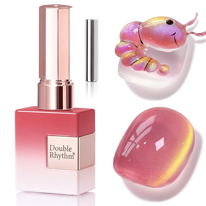 Double Rhythm Jelly Glass Cat Eye Gel Polish with Magnet 15ML Holographic Glitter Shimmer Translucent Sheer Color Magnetic Nail Polish Salon DIY at Home (Navy Purple-MC1266)