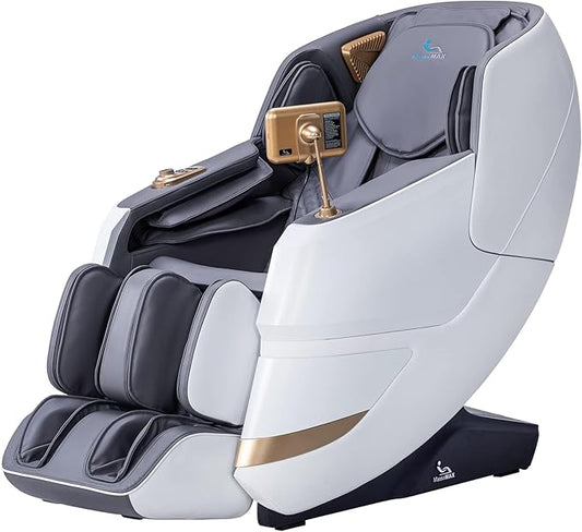 MassaMAX MT339 4D Massage Chair, Full Body Shiatsu Recliner with Electric Extendable Footrest, Zero Gravity, SL Track, Deep Yoga Stretch, 15 Modes, AI Voice Control, Foot Rollers, and Heating (White)