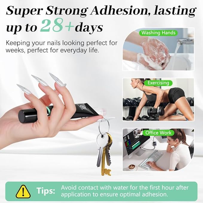 Nail Glue for Press Ons 10g & 5ml 2 in 1 Remover Pen Set, Quick Drying Semi Solid Glue on Nails No Lamp Needed Long Lasting 28+ Days, Gentle Removal Fake Acrylic Nail Tips Not for Gel Polish Base Coat