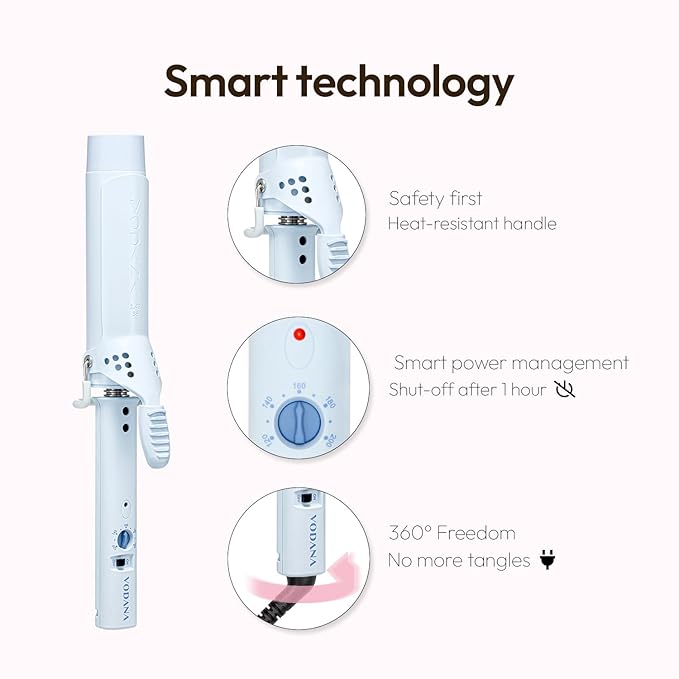 VODANA Professional GlamWave Ceramic Curling Iron, Long-Lasting Natural Curls, Instant Heat, Hair Curler, Curling Wand, Available in USA (1.4 inch, Creamy Blue)