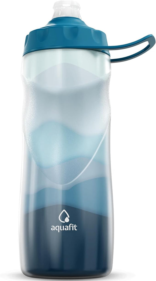 AQUAFIT Insulated Water Bottle - 20oz Leakproof Sports Water Bottle with Bite Lid, Bike Water Bottle, Easy Squeeze Water Bottles, Spill Proof for Cycling Bicycle - Fits Most Bike Cages (Mountains)