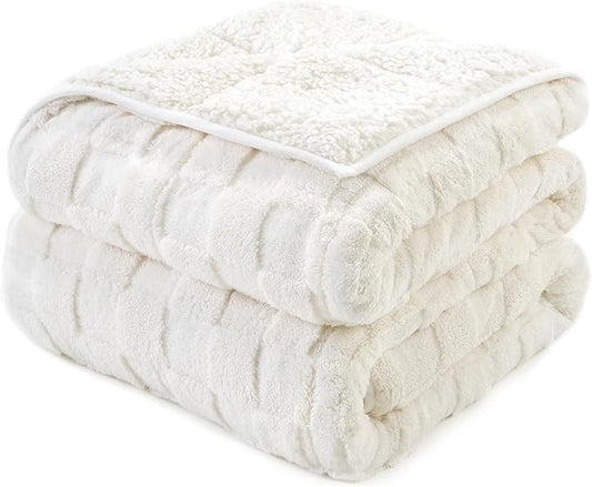 Kivik Dual Sided Weighted Blankets for Adults, Buttery Soft Stylish Checkered Heavy Blankets for Couch Sofa Bed - Ultra-Fluffy Fabric Brings Cloud-Like Comfort (60"x80", Beige, 20 Pounds)