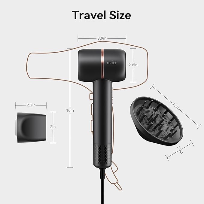 Fast Drying Hair Dryer,Negative Ionic Care Blow Dryer,Less Heat Damage Blow Dryer with High Speed Brushless Motor,Thermo-Control Low Noise with Magnetic Nozzle & Diffuser