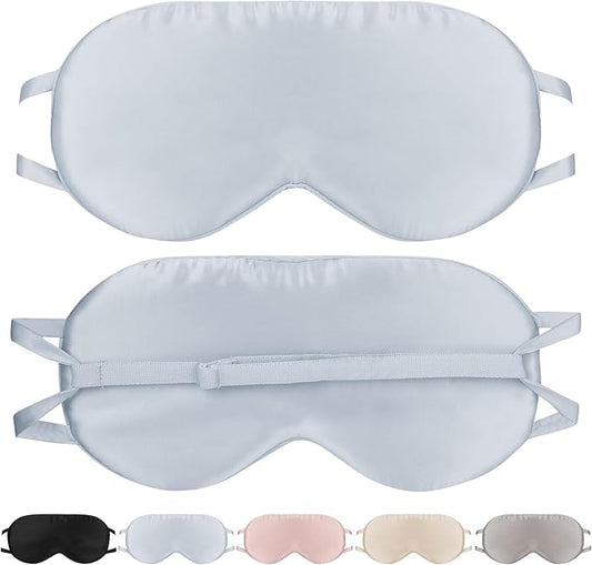 Silk Eye Mask for Sleep with Adjustable Strap for Women/Men/Adults Large 100% Mulberry Silk Sleeping Mask for Travel/Plane/Side Sleeper,Light Blue