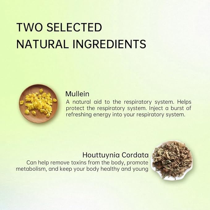 Mullein and Houttuynia Cordata Herbal Tea -Lung Clean,Detox & Respiratory Support,Moisturizing and Nourishing Lung, Natural Herb,20 Tea Bags 60g(2.12oz)