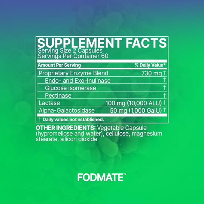 Microbiome Labs FODMATE Digestive Enzymes for Women & Men - Digestive Support for Low FODMAP Protocols & Occasional Bloating, Gas & Stomach Relief (120 Capsules)