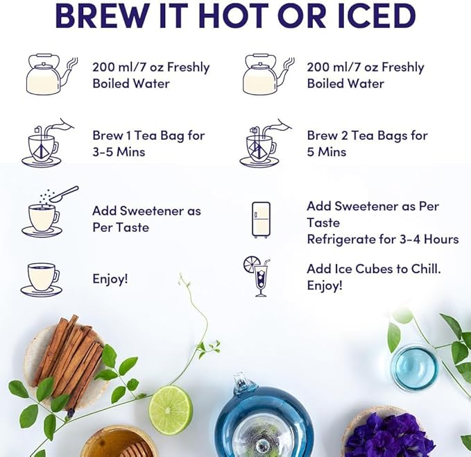 VAHDAM, Butterfly Pea Flower Tea Bags (40 Pyramid Teabags) Vegan, Non-GMO | Delicate & Earthy | Direct From Source - Plant Based Biodegradable Tea Bags | Brew Iced Tea, Cooking, Mocktails & Cocktails