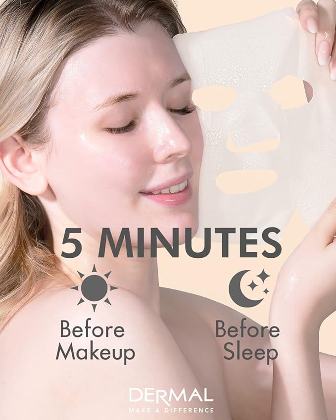 DERMAL 78 Combo Pack Collagen Essence Korean Face Mask - Hydrating & Soothing Facial Mask with Panthenol - Hypoallergenic Self Care Sheet Mask for All Skin Types - Natural Home Spa Treatment Masks