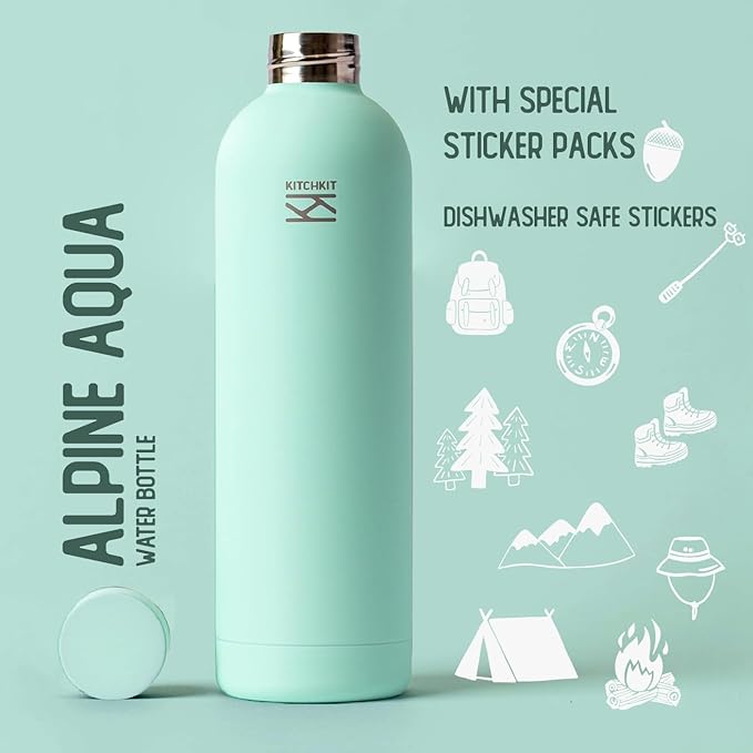 Insulated Stainless Steel Water Bottle 25oz/750ml Vacuum Flask, Leak-Proof Lid, Hot & Cold Retention, Minimalist White Design, Reusable Eco Bottle (Alpine Aqua)