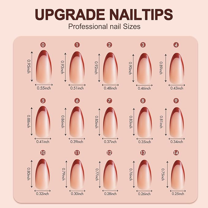 300Pcs French Gel Nail Tips Almond, Vansiho Medium Nail Tips, Pre-French Tips Press on Nails, Acrylic Fake Nails for Nail Art DIY 15 Sizes