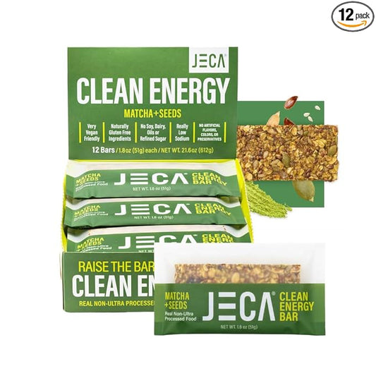 JECA® Matcha Seeds Energy Bars - Plant-Based Snack with Matcha Green Tea, Oats, Peanuts, & Organic Agave Nectar - Vegan, Gluten-Free, Non-GMO - Natural Ingredients - Chewy Texture - 1.8 oz, 12-Pack