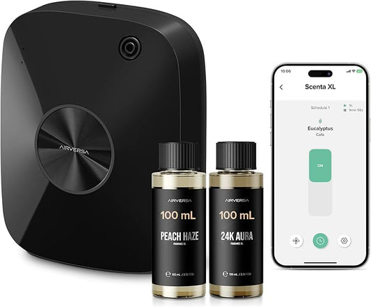 Airversa Smart Waterless Essential Oil Diffuser, 400mL Capacity with 200mL Fragrance Scent Oils, Up to 2000 sq ft Aromatherapy Scent Air Machine for Large Room and Commercial Use, ANA Black Kit