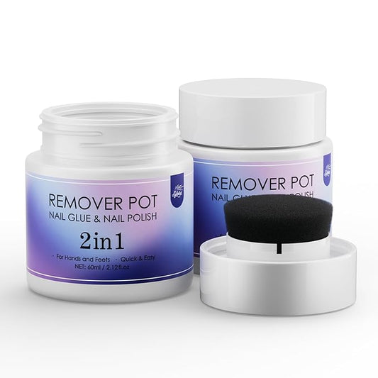 Nail Polish Remover Pot - 2 Pack Acetone-Free Sponge Soaker with Lid, 5-Second Fast Removal for Regular Nail Polish at Home, Salon & Travel