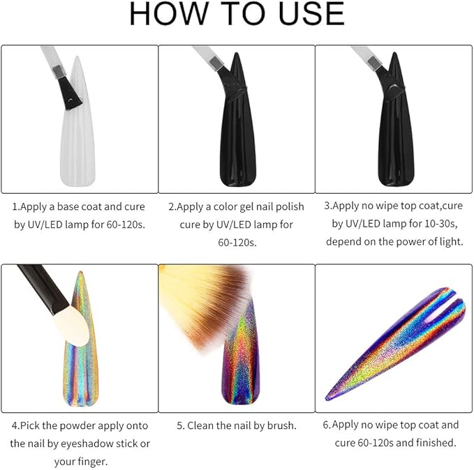 Artdone 20 Jars Chrome Nail Powder Set Metallic Mirror Effect Holographic Aurora Chameleon Pigment 1g/Jar for Nail Art Glitters Gel Polish Supply Mermaid Unicorn Kit