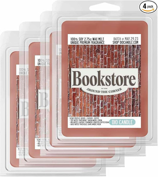 Bookstore Scented Wax Melt - Smells Like Books - Leather - Coffees - 100% Naturally Vegan Soy and Premium Fragrance | Great Gift | Handmade in Denver, Colorado (4 Pack Wax Melts)
