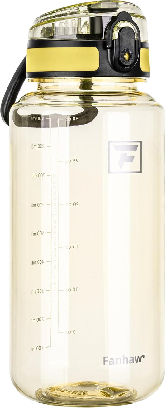 Fanhaw 32 Oz Clear Tritan Water Bottle with Chug Lid, BPA-free, Wide Mouth, Leak Proof - for Gym, Travel, Home, School, Office (Imperial Yellow)