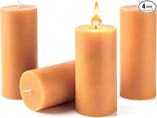 Natural Beeswax Candles 4 Packs, 100% Pure Beeswax Pillar Candles with 140 Hours Long Burning Time, Organic Bee Wax Candle for Home, Paryer, Parties Smokeless & Dripless, 2x4 inch