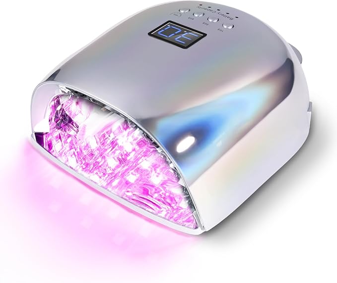 52 Beads Professional Nail Lamp,Cordless LED UV Light for Gel Nails,Electroplated Mirror-Finish Inner Wall and Base Plate,Rechargeable 18000 mAh Battery,84W High Power (Holographic Silver)