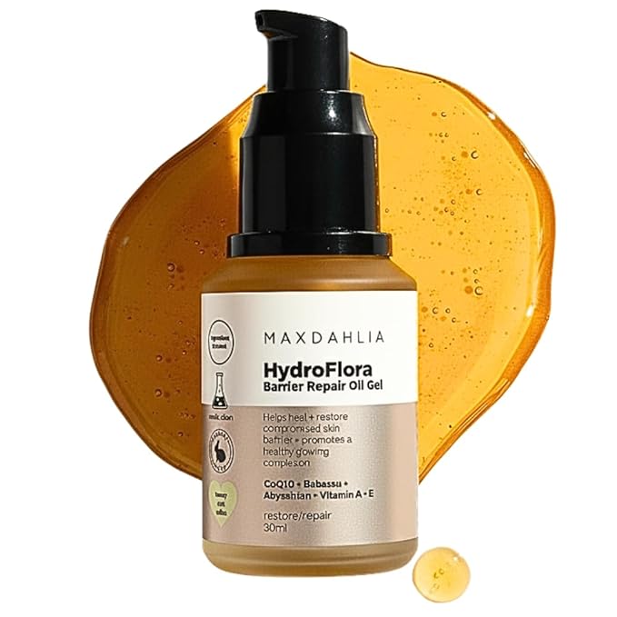 MAXDAHLIA HydroFlora Barrier Repair Face Oil Gel– Anti-Aging Moisturizer for Deep Hydration & Skin Barrier Support with Abyssinian, Babassu & Bakuchiol | Lightweight, Non-Greasy Facial Oil