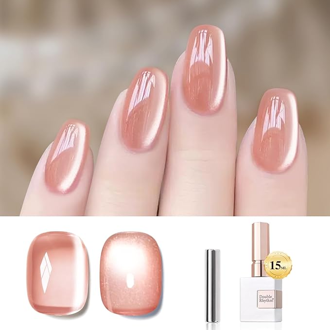 Double Rhythm 0.5 OZ Cat Eye Gel Polish with Magnet 15ML Holographic Glitter Shimmer Translucent Jelly Color Magnetic Polish Salon DIY at Home (MC1056)