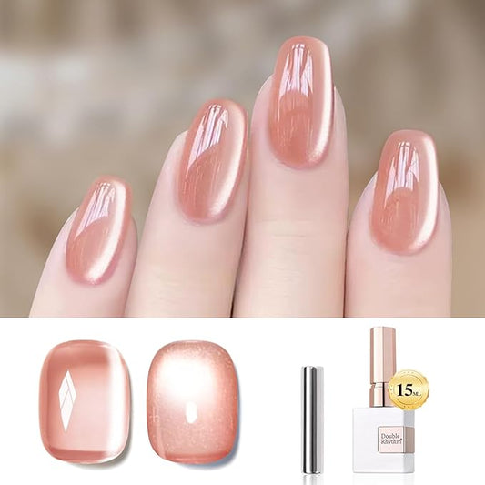 Double Rhythm 0.5 OZ Cat Eye Gel Polish with Magnet 15ML Holographic Glitter Shimmer Translucent Jelly Color Magnetic Polish Salon DIY at Home (MC1056)