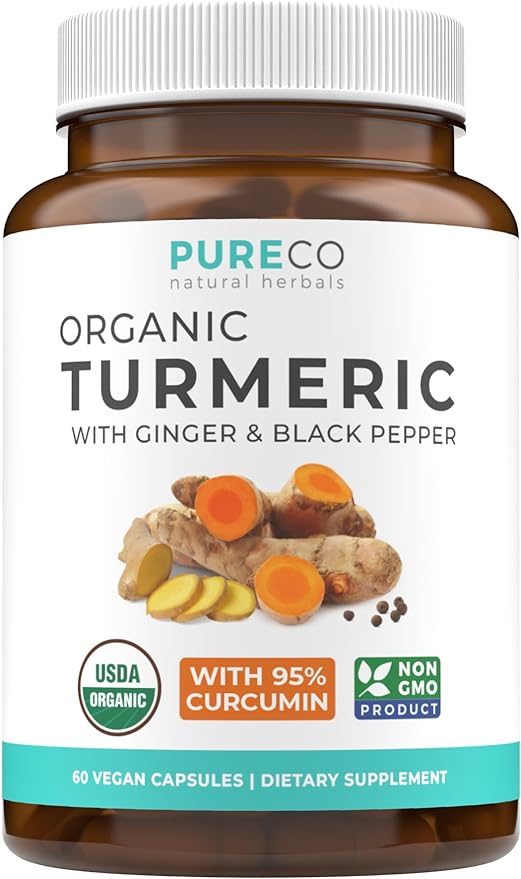 Organic Turmeric Ginger Black Pepper Supplement - High Potency Organic Turmeric Curcumin Capsules with Ginger & Black Pepper for Enhanced Benefits and Absorption - Vegan & Non-GMO (1 Month Supply)
