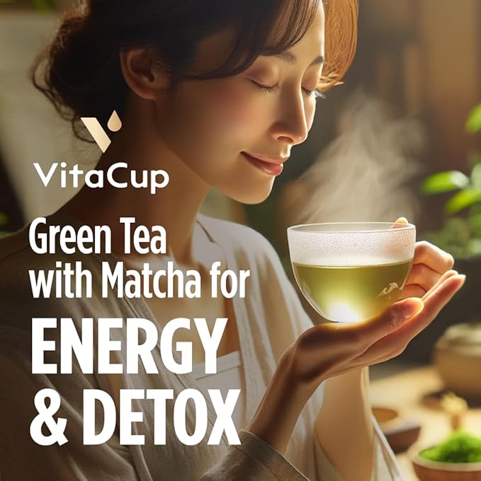 VitaCup Green Tea Pods, Enhance Energy & Detox with Matcha, Moringa, B Vitamins, D3, Keto, Paleo, Vegan, Recyclable Single Serve Pod, Compatible with Keurig K-Cup Brewers,64 Ct