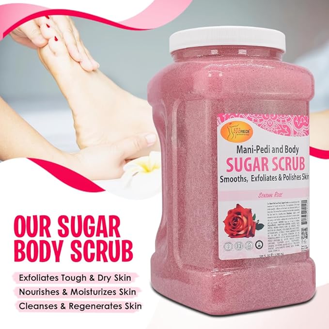 SPA REDI - Sugar Body Scrub,Sensual Rose, 128 Oz - Exfoliating, Moisturizing, Hydrating and Nourishing, Glow, Polish, Smooth and Fresh Skin - Body Exfoliator