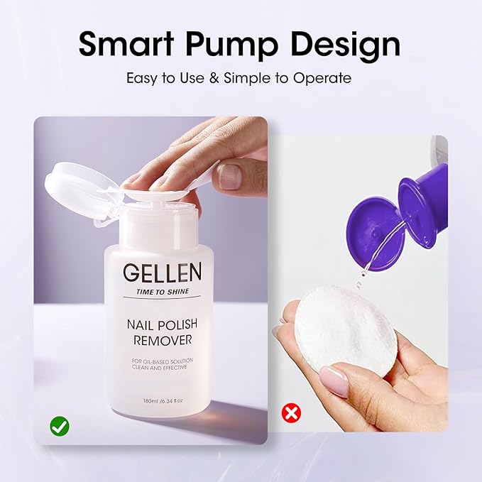 Gellen Nail Polish Remover, Non Acetone Nail Polish Remover for Quick Dry Nail Polishes, Gentle Polish Remover Pump, Ultra-Powerful Clear Fingernail Polish Remover, 6.09 Fl Oz