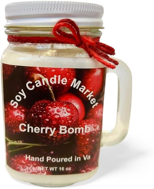Soy Scented Candles | Handmade & Highly Aromatic Candles Burns Upto 85 Hours in Glass Jar - Perfect for Home Decor, Wedding, Birthday, Dinner (Cherry Bomb, 12 oz)