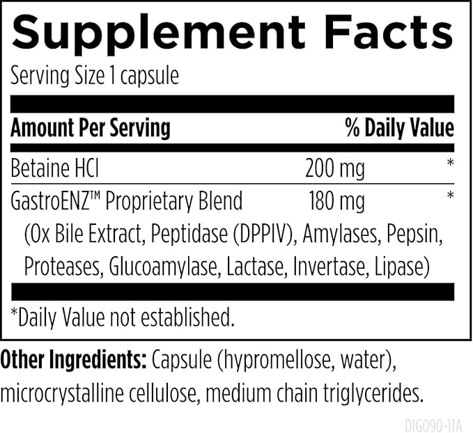 Designs for Health Digestzymes - Digestive Enzymes + Betaine Hydrochloride for Gas & Bloating Relief - Pepsin, Ox Bile, Lactase Enzyme & Lipase Enzymes for Digestion (90 Capsules)