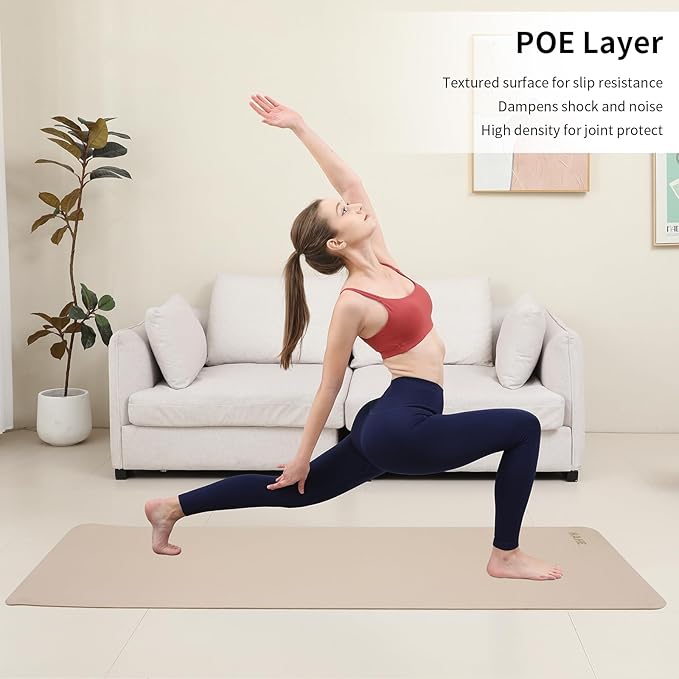 HAHE Yoga Mat Thick (8MM,1/3"), Eco-Friendly POE Non Slip Yoga Mat, High Rebound & Shock Absorption, Anti-Tear & Sweat-Resistant for Yoga, Fitness, Home, Workouts, Large Pilates Mats 72"x24" with Carrying Strap