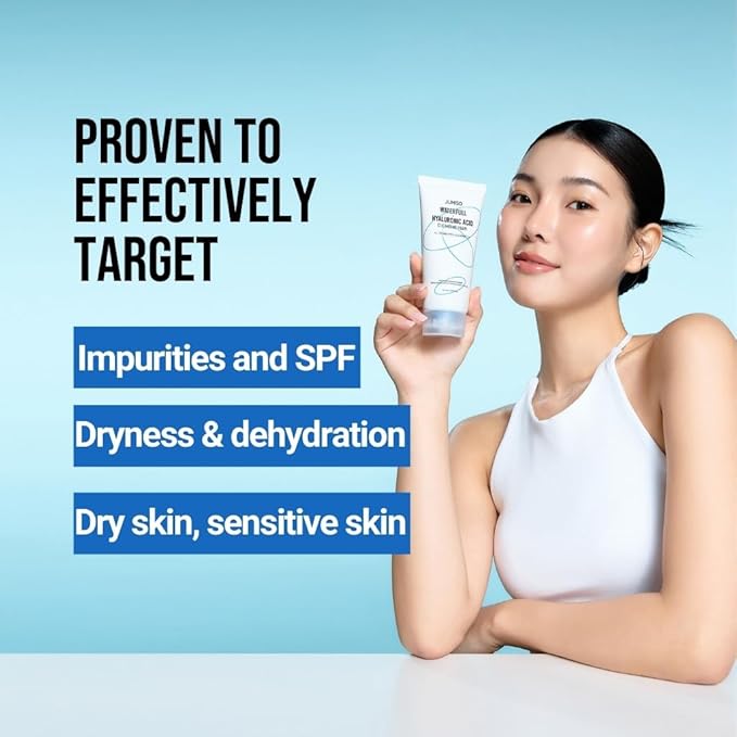 JUMISO Waterfull Hyaluronic Acid Cleansing Foam - Korean Face Wash 3-Complex Hyaluronic Ceramides LHA Gentle Exfoliating Hydrating Cleanser All Skin Types Non-Stripping 5.07 oz