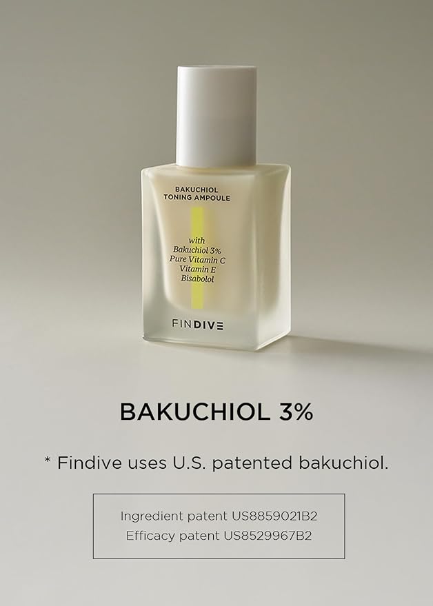 [FINDIVE OFFICIAL] Bakuchiol Toning Ampoule, 3% Bakuchiol, Plan-Based Retinal Alternative, Pure Vitamin C, Pure Vitamin E, Bisabolol, Brightning, Anti Wrinkle Serum, 1.01fl.oz