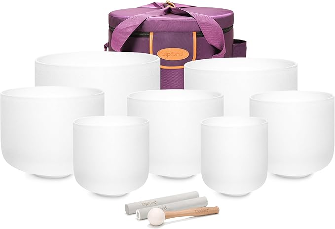 TOPFUND 6-12 inch Chakra Set of 7 Crystal Singing Bowls with Heavy Duty Carrying Case and Mallets