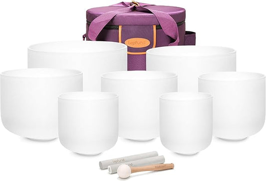 TOPFUND 6-12 inch Chakra Set of 7 Crystal Singing Bowls with Heavy Duty Carrying Case and Mallets