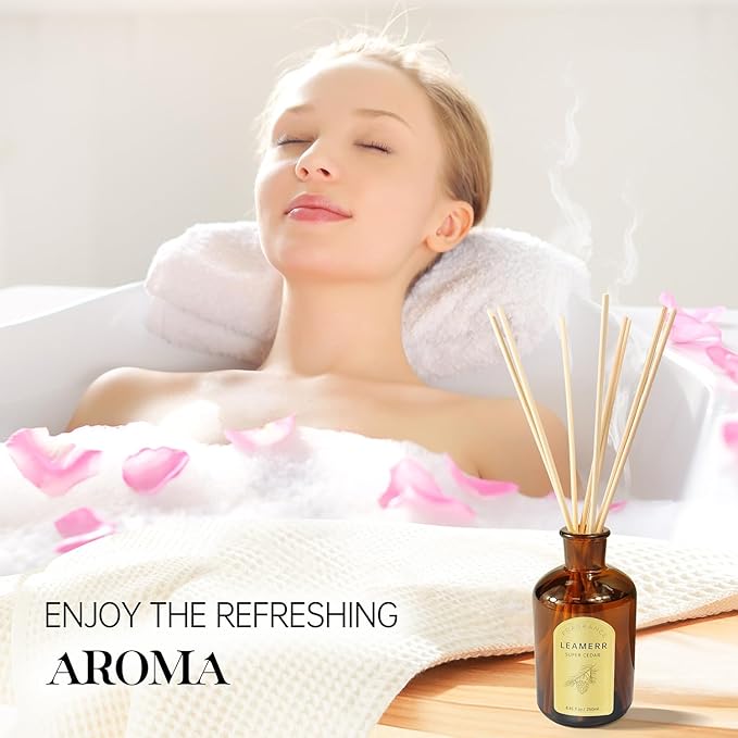 Reed Diffuser Sets - 8.8 oz (250 ml) Super Cedar Scented Diffuser with Sticks Home Fragrance Reed Diffuser for Bathroom Shelf Decor